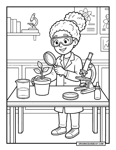 Scientist Conducting a Safe Experiment Coloring Page coloring page preview
