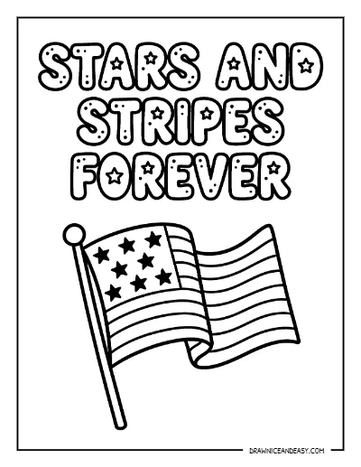 Stars and Stripes Forever Waving Flag Coloring Page – Free Printable coloring page preview