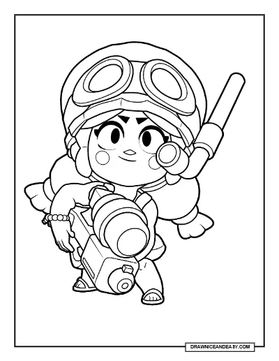 Summer Jessie Brawl Stars Coloring Page – Free Printable PDF coloring page preview