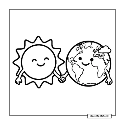 Sun and Earth Holding Hands - Friendship Coloring Page coloring page preview