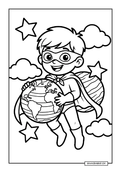 Superhero Saving Earth - Environmental Hero Coloring coloring page preview