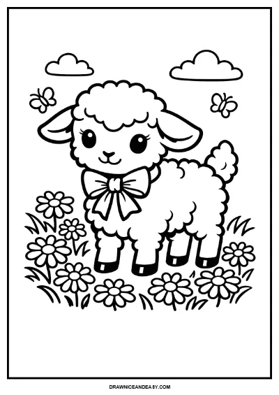 Sweet Spring Lamb Coloring Page | Easter Farm Animal for Kids | Easy Nature Printable coloring page preview