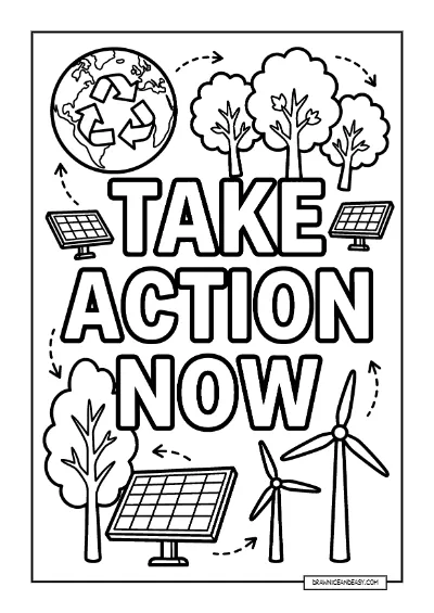 Take Action Now - Environmental Activism Message Page coloring page preview