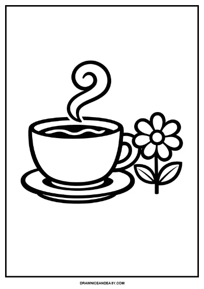Tea Cup Coloring Page | Cozy Spring Moments for Adults & Kids | Easy Printable coloring page preview