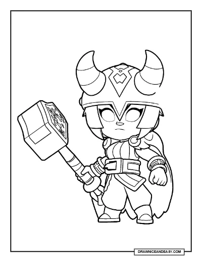 Thor Bibi Brawl Stars Coloring Page – Free Printable PDF coloring page preview