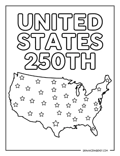 United States 250th Anniversary Map Coloring Page – Free Printable coloring page preview