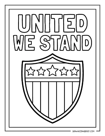 United We Stand Patriotic Shield Coloring Page – Free Printable coloring page preview