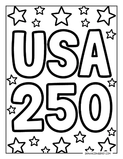 USA 250 Bold Anniversary Numbers Coloring Page – Free Printable coloring page preview