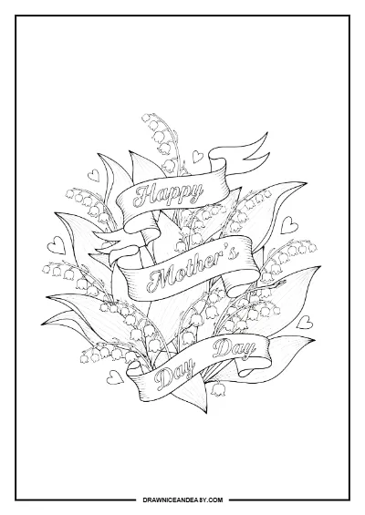 Vintage Happy Mother's Day Banner Coloring Page Free Printable PDF coloring page preview