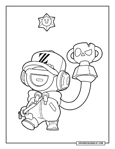 W Otis Brawl Stars Coloring Page – Free Printable PDF coloring page preview