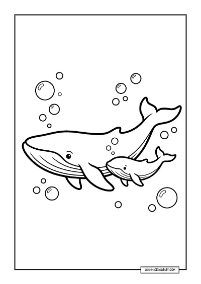 Whale and Calf - Ocean Marine Conservation Coloring coloring page preview