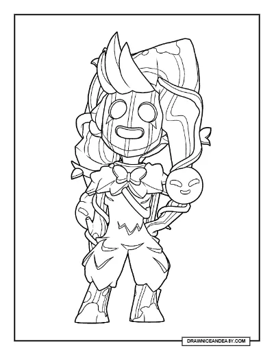 Wood Spirit Chester Brawl Stars Coloring Page – Enchanted Woods Skin Printable coloring page preview