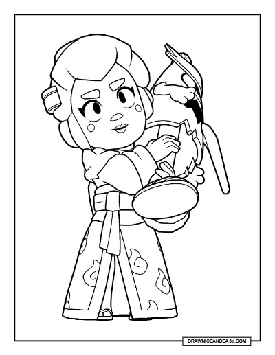 Yokai Piper Brawl Stars Coloring Page – Free Printable PDF coloring page preview
