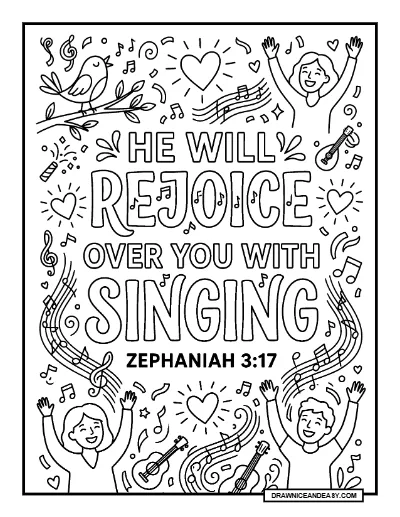 Zephaniah 3:17 The Lord Your God is With You Bible Verse Coloring Page coloring page preview